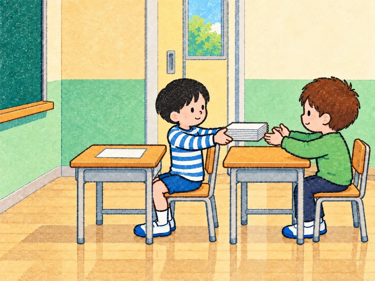 プリントを後ろの子にわたす